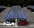 Solar installation over parking lot at Stockton College.